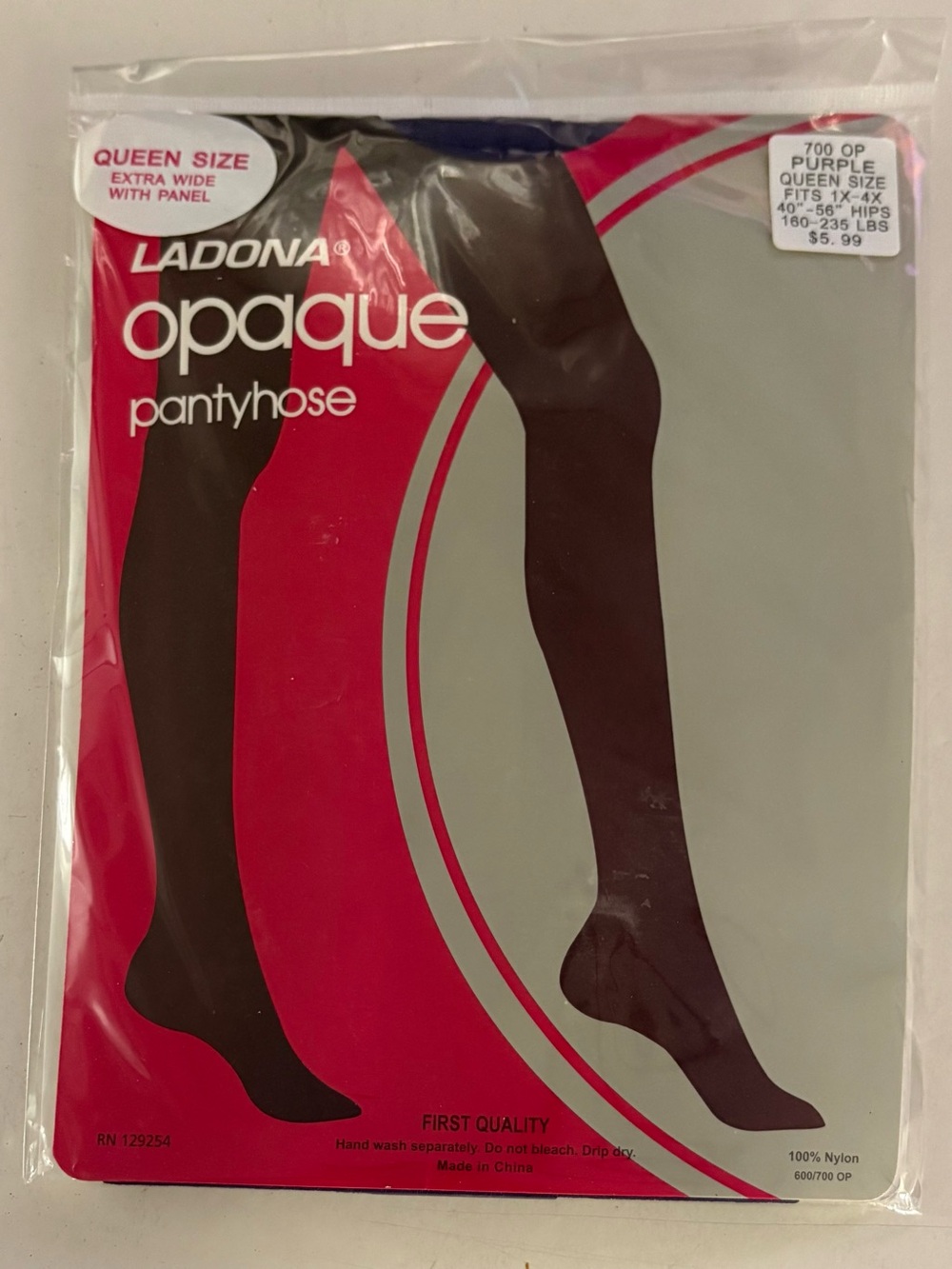 Ladona Opaque Pantyhose Queen Size Extra Wide with Panel Purple New